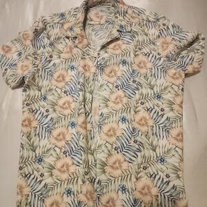 Men's Floral Short-Sleeve Button-Up Shirt - Cream & Blue